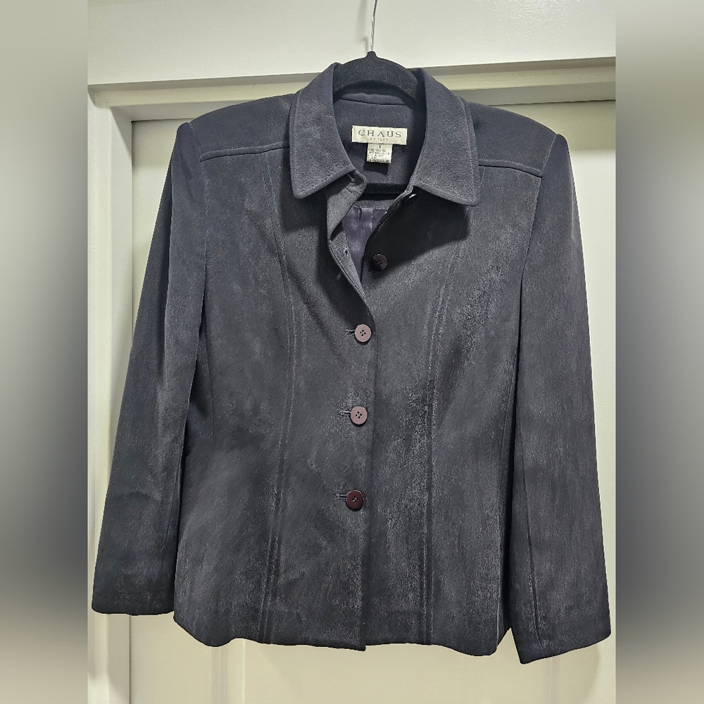 Chaus Charcoal  Short Jacket Women's Petite Size 8 100% Silk Shell